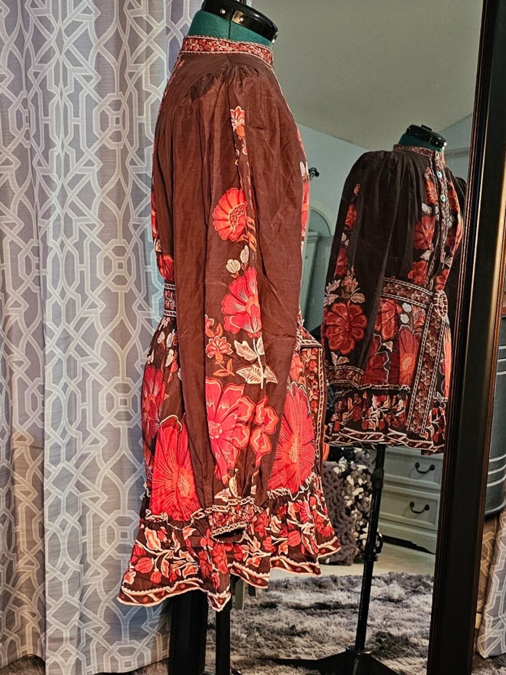 FARM Rio Gigi Tapestry Brown Button‑Front Mini Dress w/ Original Statement Belt - Picture 3 of 7